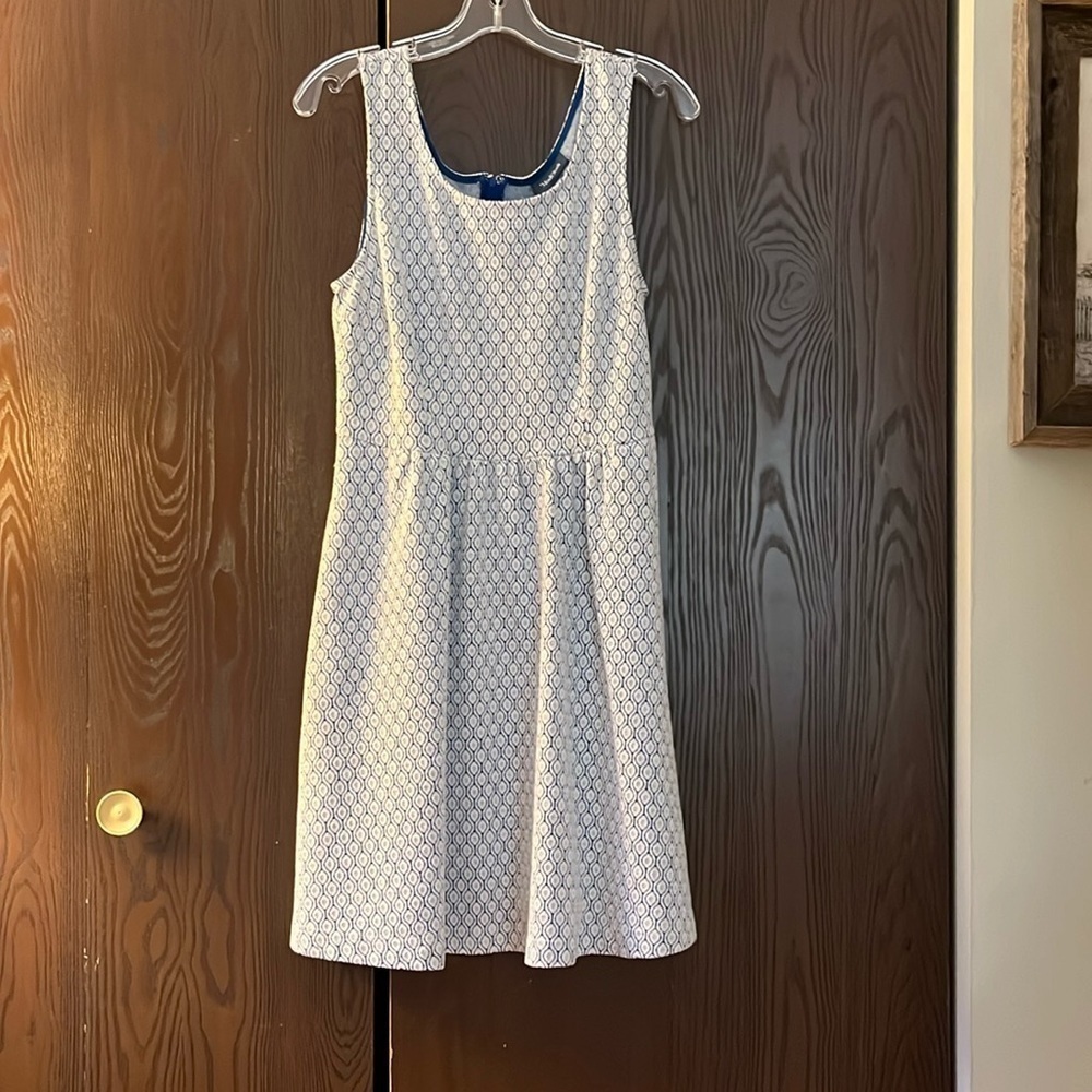 ModCloth sleeveless dress. White with navy with silver in each design. Size Med